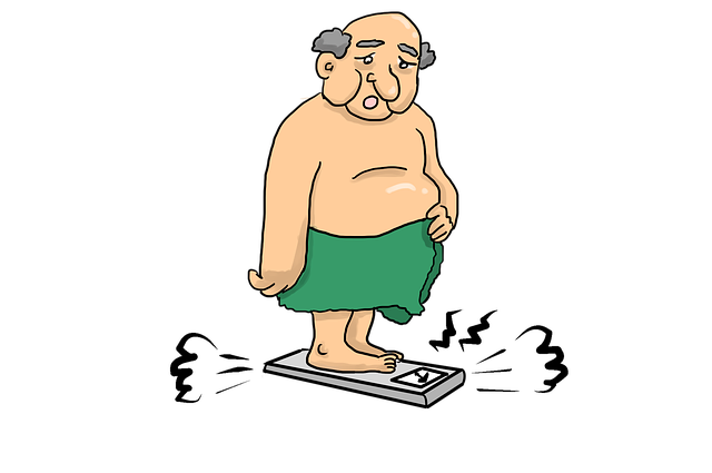 ilustrace muže se zeleným ručníkem na váze